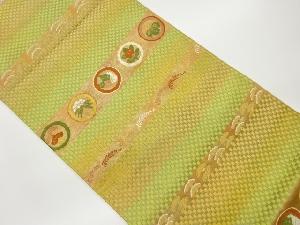 市松に蝶・草花模様織出し袋帯